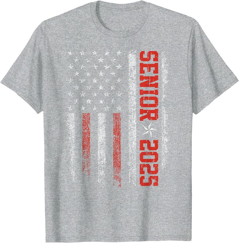 Senior Year 2025 American Flag USA Graduation Class Of 2025 Unisex T-Shirt Cotton Menswear Man Classic