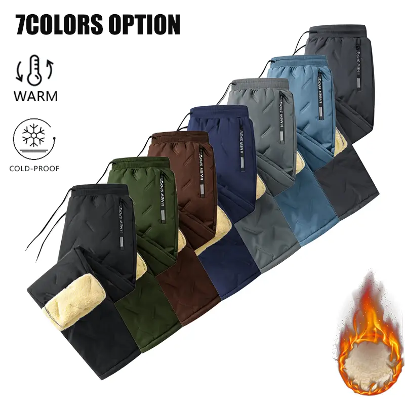 Men’s fleece-lined thick cotton pants, 1-pack, winter windproof waterproof warm pants, outdoor cold-resistant casual sports long pants backtoschool