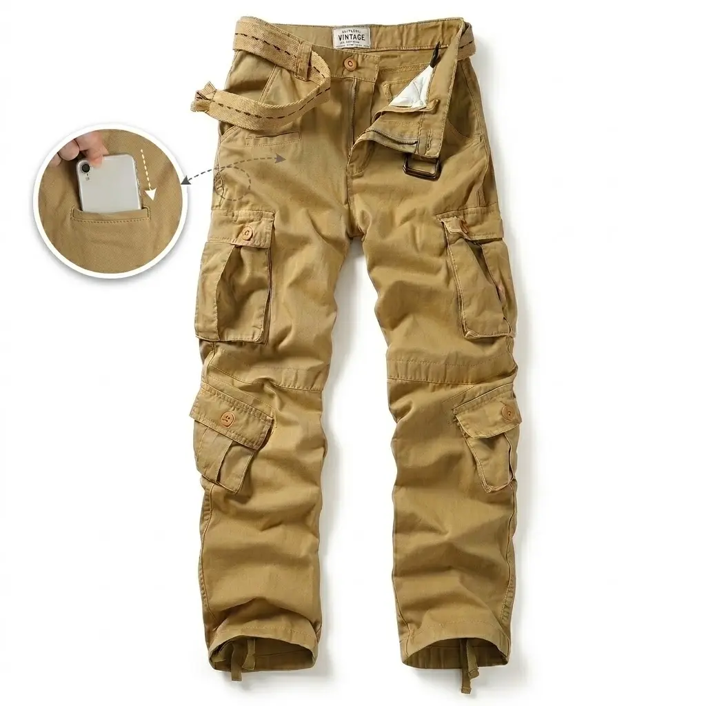 Men's Cargo Pants, Relaxed Fit Multi Pocket Work Pants | Ripstop Cotton Casual Outdoor Camo Pants with 9 Cargo Pockets for Work, Outdoor Activities and Casual Wear (No Belt)