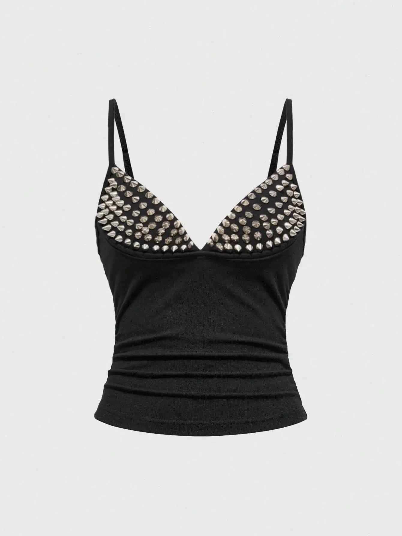 LALUZ Grunge Punk Sexy Halloween Dark Punk Rivet Patchwork Women Top Y2K Aesthetic Gothic Edgy Crop Going Out Clubwear Streetwear