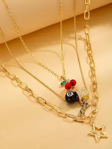 Y2K Necklaces Jewelry Gold Cherry Necklaces for Women Chunky Charm Streetwear Star 8 Ball Stackable Leopard Cheetah Dice Layered Gold Dainty Statement Chain Choker Trendy Birthday Jewelry Gifts