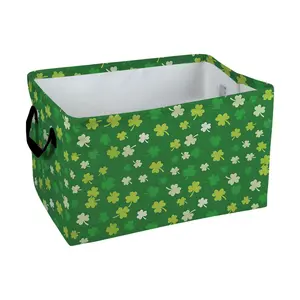 1pc Green Clover Pattern Storage Baskets Storage Boxes Home Decor Storage Clothes Organization And Storage Home Decor Storage Holiday Gifts, Shelf Baskets, Organizer for Clothes, Toys, Books, Storage Basket Laundry Basket with Handle，Laundry Hamper