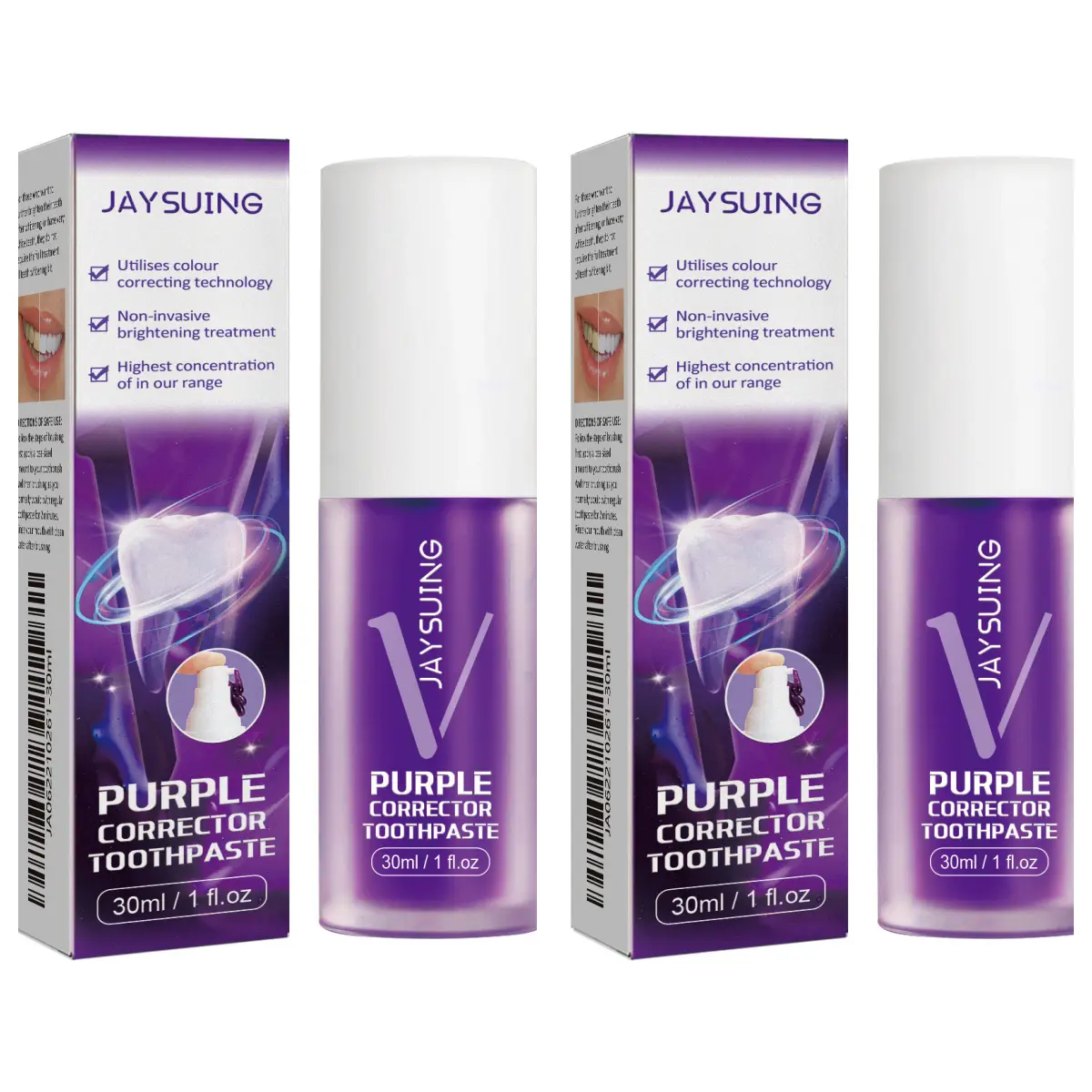 Two pieces-Jaysuing Purple Bright White Toothpaste - Brightens teeth, removes stains, calculus, eliminates oral odor and freshens breath.