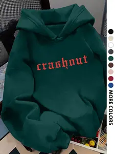 Women's Crashout Letter Print Hoodie, Casual Loose-Fit Pocket Funny Sweatshirt, Soft Fabric for All Seasons, Fashion Outdoor Daily Wear