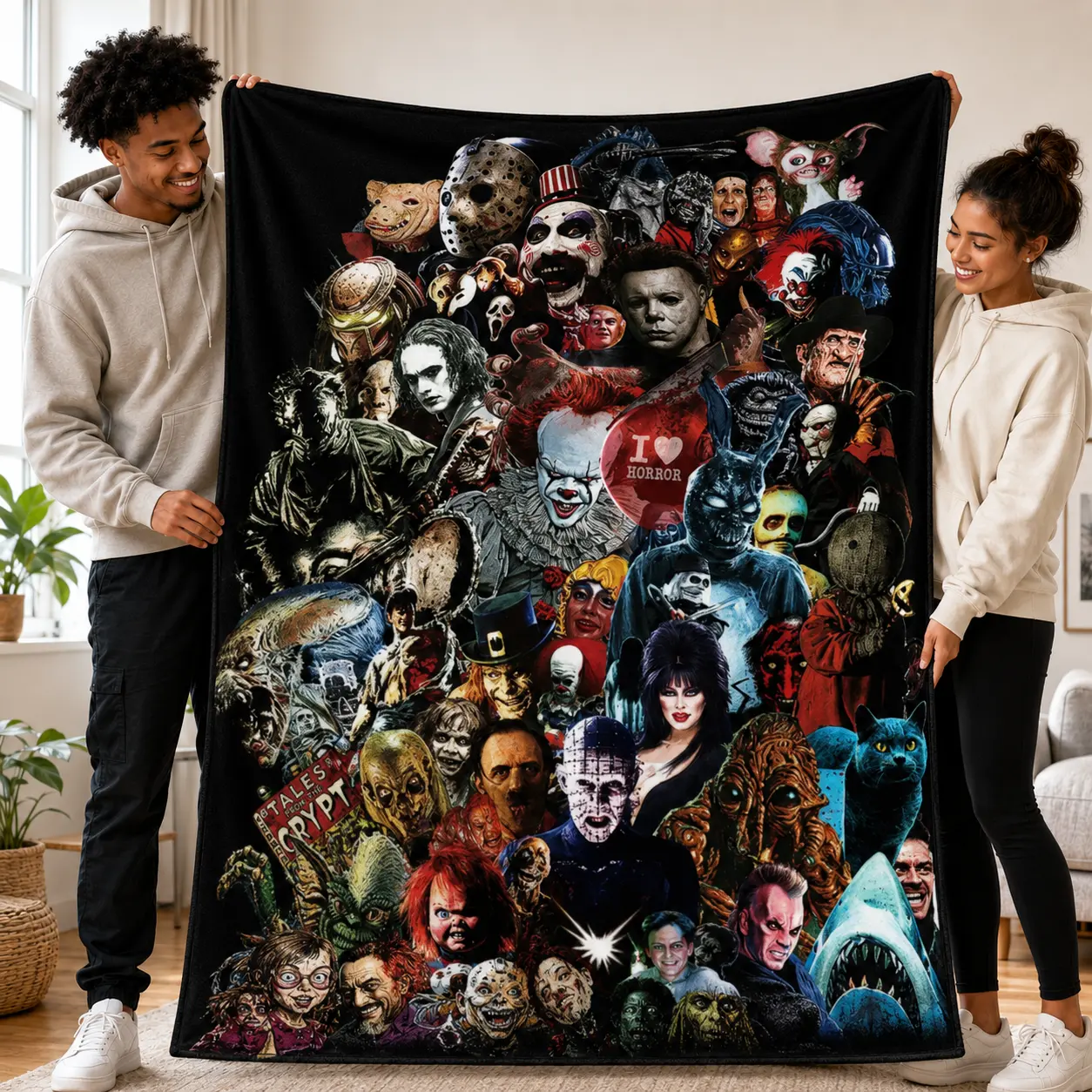 Horror Movie C-Character Ghost Face Throw Blanket, Super Soft Lightweight Flannel Blanket for Bed, Sofa, Bedroom & Living Room, Multi-Functional Blanket for Party Decoration, Cozy Home Use & Gift for Horror Fans