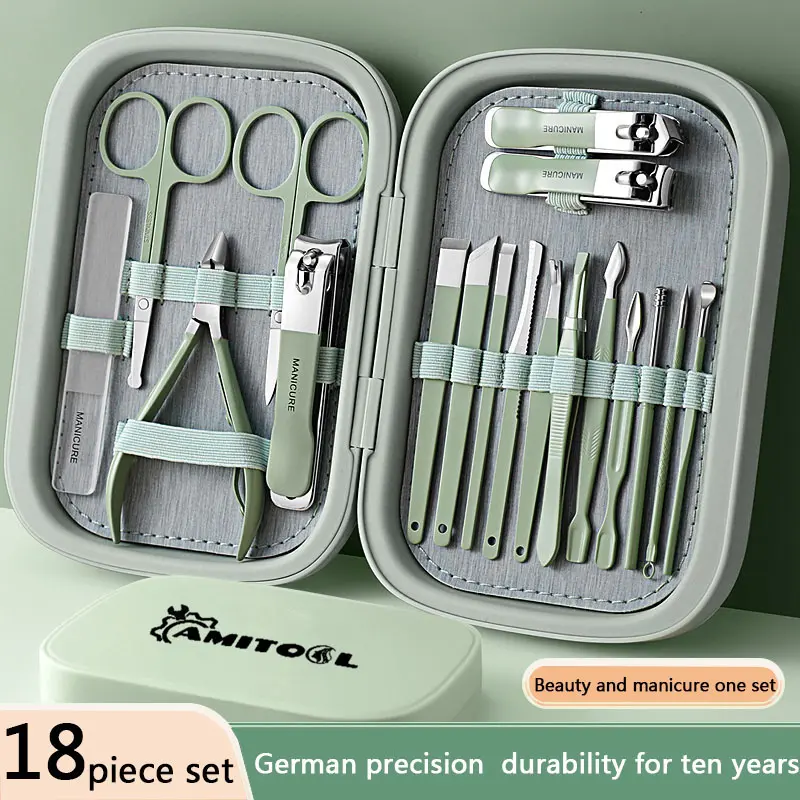Manicure Set Pedicure Kit Nail Clippers Set Fingernail Clipper Set Ingrown Toenail Nail Kit Scissor Nail Trimmer Kit 18 Pieces Women and Men’s Care Grooming Tools with Fine Case
