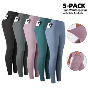 3/5/6PCS Women’s yoga pants with pockets, high-waisted tight leggings ; suitable for sports, fitness, and outdoor wear Athleisure