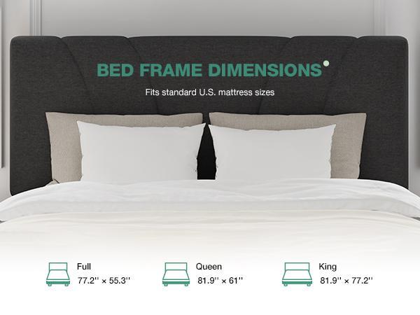 Bed Frame Upholstered Platform Full/Queen/King Bed Frame with Adjustable Headboard, Strong Weight Capacity, No Box Spring Needed, Easy Assembly, Grey Modern Unique Bedroom Furniture