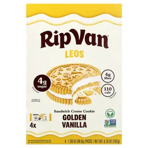 Rip Van Wafels Leos, Sandwich Creme Cookie, Golden Vanilla, 4 Packs, 1.69 oz (48 g) Each