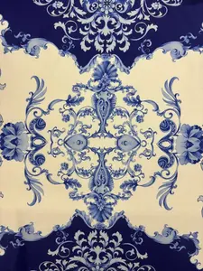 Blue Damask Print Spandex Fabric - 80% Polyester 20% Spandex, 230 GSM, Ideal for Swimwear & Dancewear, Continuous Yardage Available