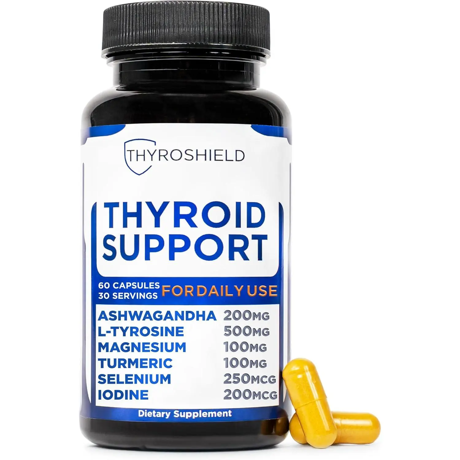 ThyroShield Thyroid Support Healthcare Supplement, Pure Complex with Iodine, Ashwagandha, L-Tyrosine, Selenium, for Men & Women, Energy, Hormone & Metabolism Support, cGMP, CoA Verified - 60 Capsules