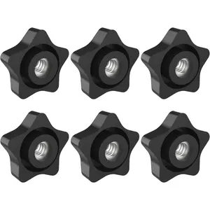 5/16-18 Thread Knob Nut, 6 Pack 5/16 Star Shape Hand Tighten Clamping Knobs Black Screw-On Nuts ZIUZI