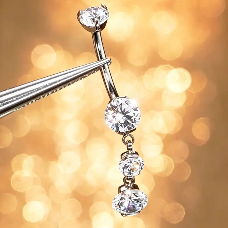 OUFER 14G G23 Durable Titanium Belly Button Piercing - Hypoallergenic, Internally Threaded, AAAAA+ Cubic Zirconia Dangle, Multi-Size (10cm,12cm,14cm,16mm), Vertical Labret Compatible Elegant Everyday Body Piercing Jewelry