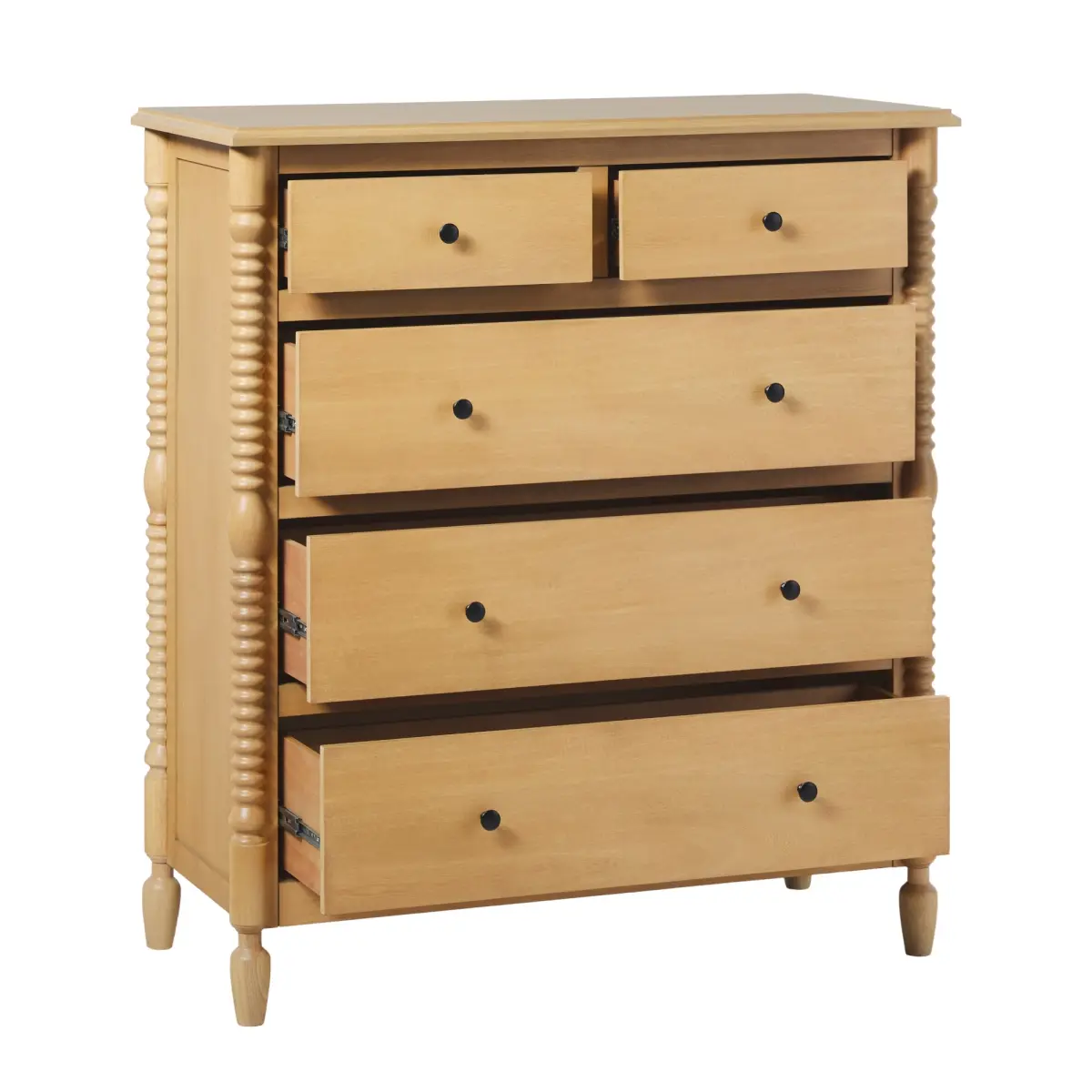 Walker Edison Ornate Spindle 5-Drawer Chest, 46.5x20x41.5 in, Easy-Assembly Solid Wood, Natural Finish, Traditional Home Decor Indoor Cabinet, Five Drawers