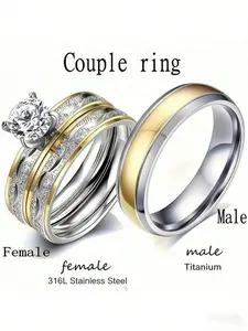3pcs Couple Ring Set (2pcs For Women + 1pc For Men), Fashionable 18K Gold Plated Stainless Steel Rings For Women And Stainless Steel Rings For Men, Wedding Engagement Christmas Valentine's Day Anniversary Gift