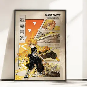 Zenitsu Agatsuma Poster Thunder Breathing Haori Pattern Anime Wall Art All Sizes