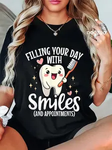 100% Cotton Unisex Dental Receptionist Design Women Cute Tooth Dentistry T-Shirt Casual Top