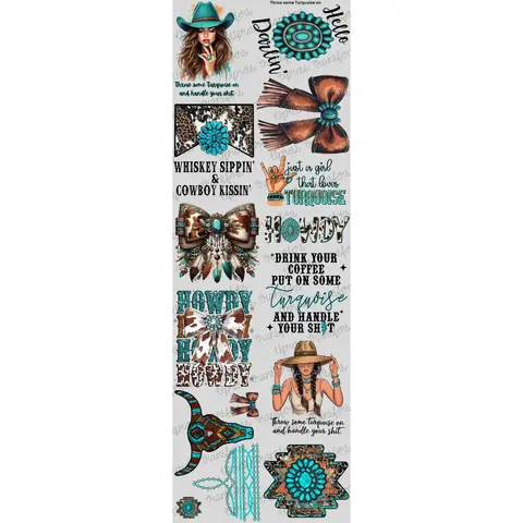 Throw Some Turquoise On DTF Transfers Gang Sheet 24.5” wide x 72” long DIY Direct to Film T Shirt Transfers