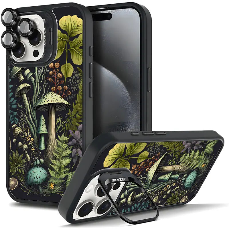 Fantasy Jungle Plant, Mushroom & Flower Pattern Phone Case for iPhone 17 AIR,16,15,14,13,12,11 PRO PLUS MAX - Cool,Fashionable,Tough Durable with Metal Lens Frame,Film,Bracket Stand,Full Protection Camera Holder - Gift,Accessories (11X-L0277), Sm, Smartph