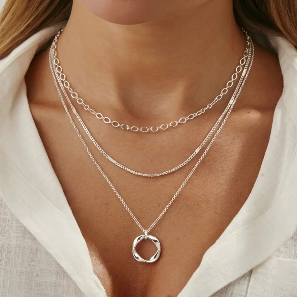 2026 New 925 Sterling Silver Layered Necklace - Fashionable circular pendant design, suitable for parties, vacations, and gifting. Timeless Appeal