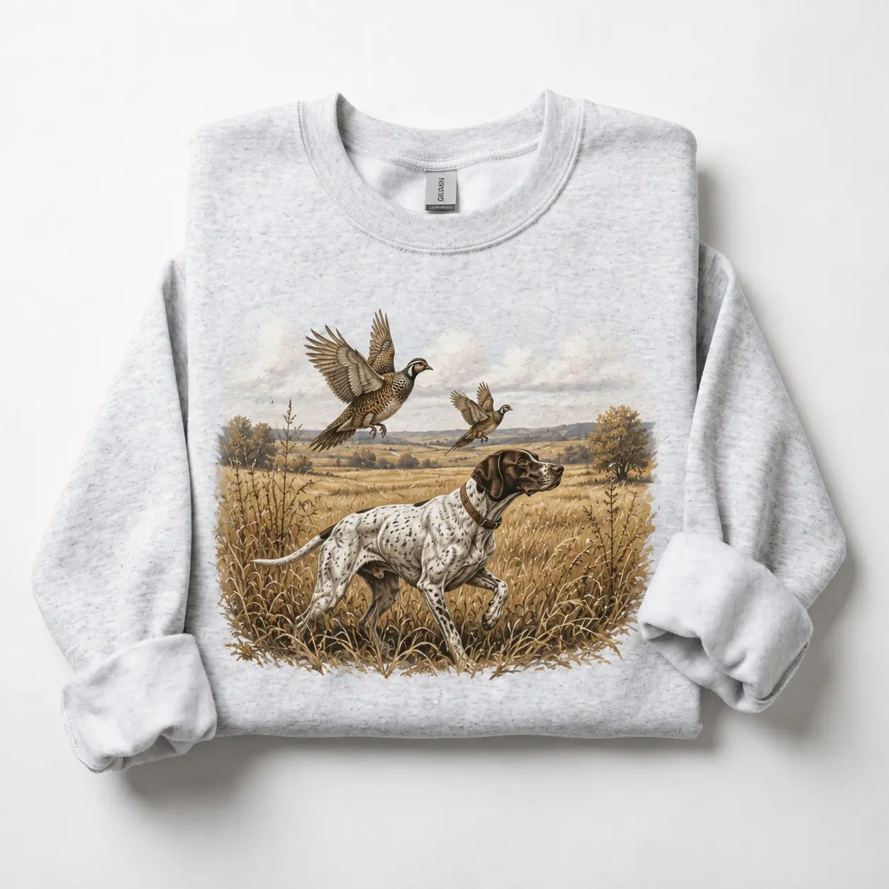 German Shorthaired Pointer Quail Field Sweatshirt - Vintage Country Bird Dog Crewneck Pullover for Men Women