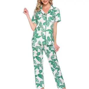Avidlove Women Pajamas Set Notch Collar Soft Sleepwear Pjs Short Sleeve Button Down Nightwear with Long Pants