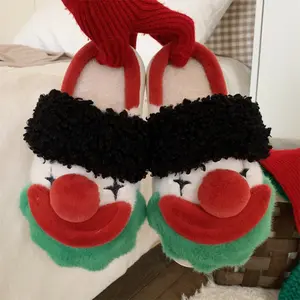 Halloween Cute Clown Face Slippers Women Men Warm Fuzzy Spooky House Slides for Indoor Outdoor Autumn Winter Walking Shoes