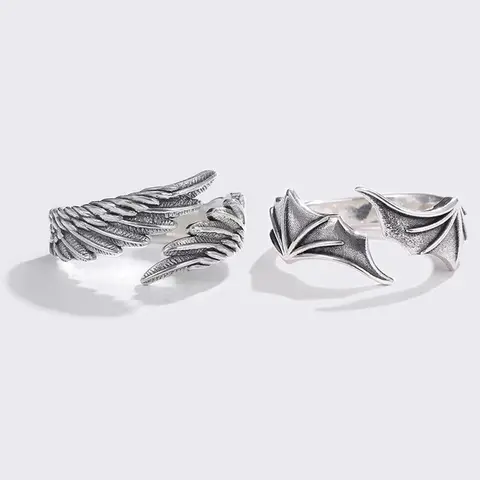 [New Product Offer] Angel Wings Devil Wings Simple Fashion Couple Ring Niche Trendy Personalized Birthday Gift