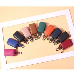 Unisex top-grain leather car key pouch, genuine leather material, compact zippered key case, high-quality top-grain leather key protector, an excellent gift choice for Valentine's Day, Thanksgiving, and Teacher's Day