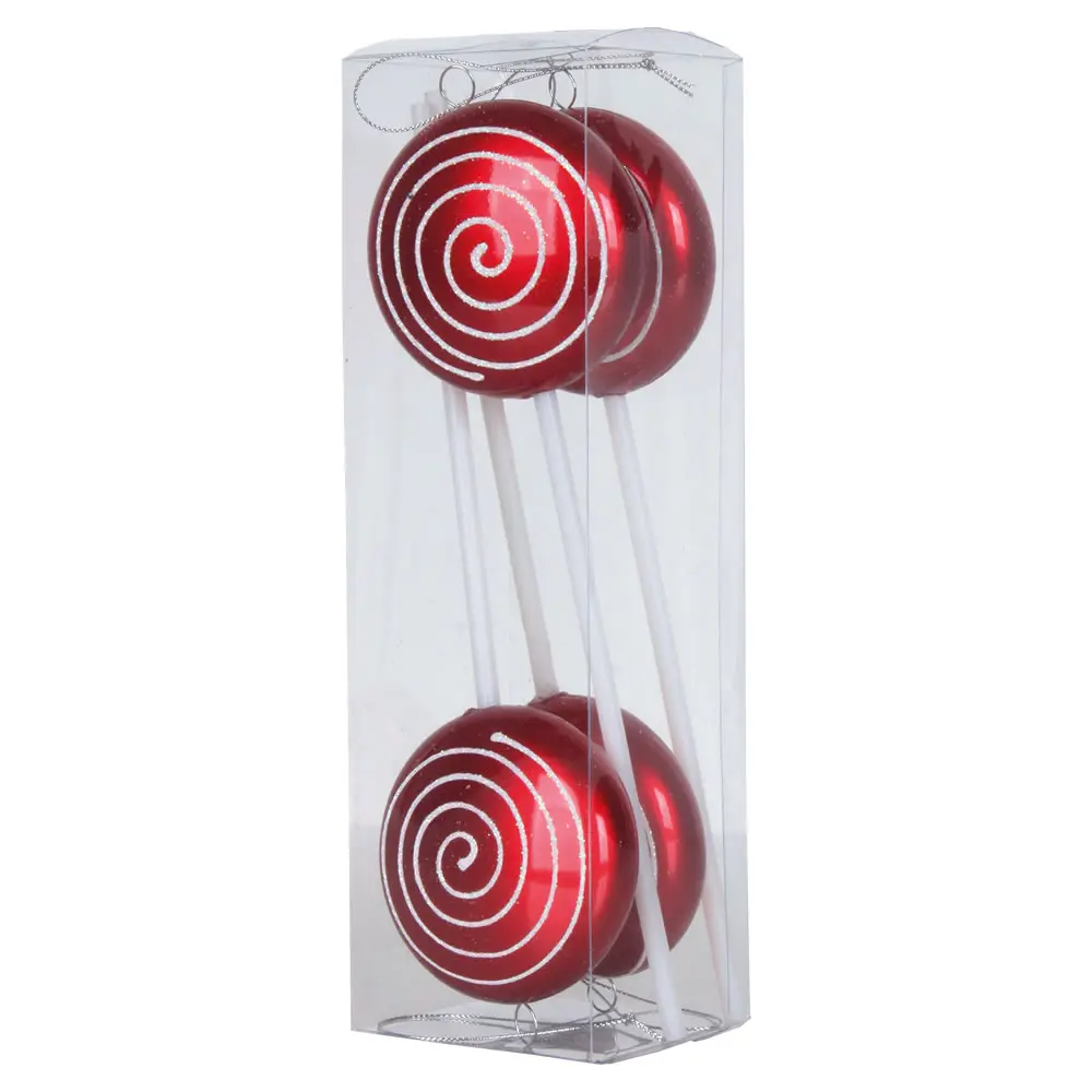 212 MAIN 10 in. Lightweight Plastic Red & White Candy Swirl Lollipop Ornaments, 4 per Box, Indoor Christmas Holiday Home Festive Decorations, Candy Ornament Series, Light Weight