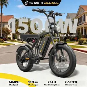 [BLUALL] All-Terrain 1500W Peak Motor Electric Bike – Top Speed 34 mph, Range 40-60 miles, 48V/52V Removable Battery, Dual Suspension and Extra-Wide Tires, Perfect for Off-Road and City Adventures, Comes with Turn Signals and Brake Lights for Safety,