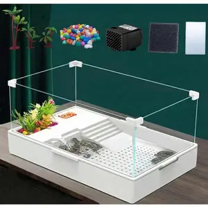 Turtle Tank Aquarium with Quiet Water Pump 3.96gallons 360° View Easy to Assemble Durable for Small Turtles & Reptiles