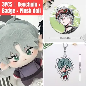 3pcs,  Alien Stage Anime Plush Doll + Badge + Keychain, Collectible Stuffed Character Figure, Premium Soft Toy - Keychain Bag Car Charm, Desk Shelf Room Decor, Birthday Christmas Valentine Party Gift for Anime Fans Teens