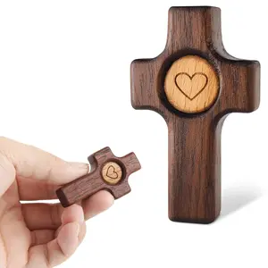 Walnut Wood Thumb Cross Pendant, Simple Design Decorative Hanging Ornament, Holiday Atmosphere Decoration, 1 Piece, Religious Supplies