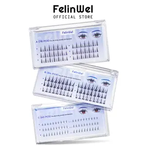 FelinWel Lashes Clusters for Manga & Cat Eye Individual Lashe, False Cluster Eyelash Extensions Kit