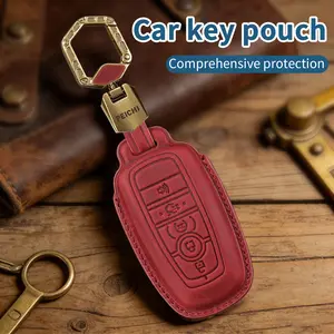  For Ford Key Fob Cover Leather Key Case Holder Keychain Compatible with Bronco F150 Explorer Mustang Escape Mach E F250 Truck King Ranch Expedition Accessories