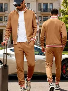 Men's 2-Piece Retro Stripe Tracksuit - Zip-Up Bomber Jacket & Drawstring Joggers Set, Casual Streetwear Outfit with Contrast Taping, Comfortable for Daily Life, Travel, and Outdoor Activities, Suitable for Spring & Autumn, Multiple Colors Available