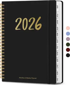 2026 Planner - Weekly & Monthly Planner January 2026 to December 2026 Spiral Bound 2026 Calendar Planner Book with Inner Pocket A5 6.3 x 8.5 Black for Office Home School Supplies