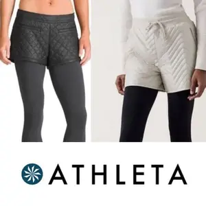 ATHLETA Apres Quilted Down Ski Shorts Snow Sport Insulated for Hiking Climbing & Exploring in Cold Climates with Front Zip Pockets & Recycled Nylon