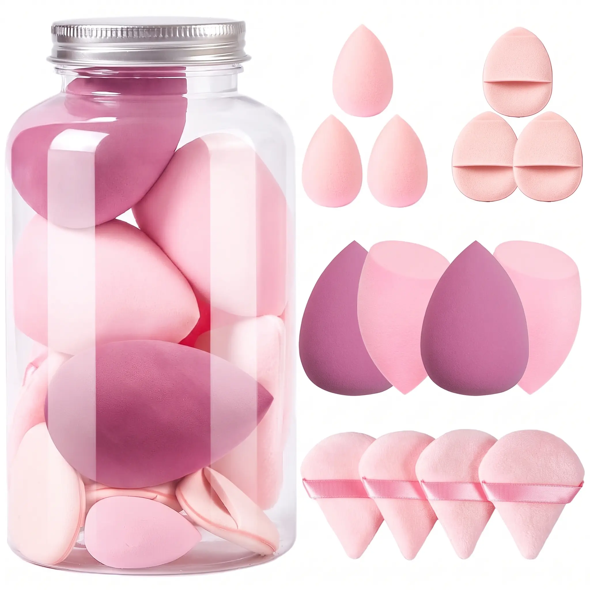 14PCS Makeup Sponge Set, Makeup Wonder Blender for Foundation Blending with 3PCS Mini Beauty Sponges & 4PCS Triangle Powder Puff, Soft Make Up Sponges for Face Cosmetic Applicator for Powder Liquid