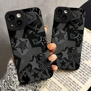 Angel Eyes Soft Phone Case with Creative Black Star Pattern UV Printing Matte Phone Cover 360 Degree Full Protection for iPhone 11 12 13 14 17 Pro Max XR X/XS 7 8 Plus SE Mini for Smartphone