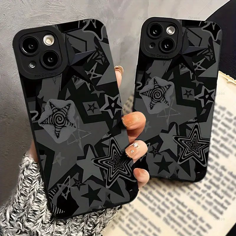 Angel Eyes Soft Phone Case with Creative Black Star Pattern UV Printing Matte Phone Cover 360 Degree Full Protection for iPhone 11 12 13 14 17 Pro Max XR X/XS 7 8 Plus SE Mini for Smartphone