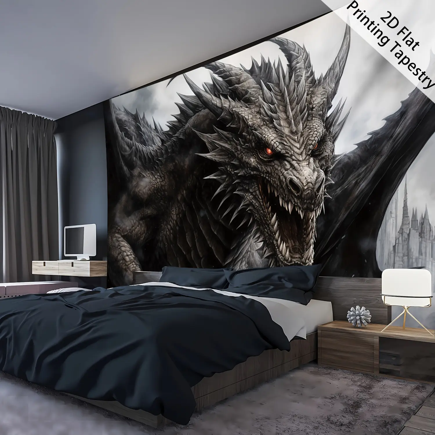 1pc Ultra-Large Polyester Majestic Dragon Tapestry, 2D Flat HD Digital Printing, Home Decoration with Free Hanging Clips