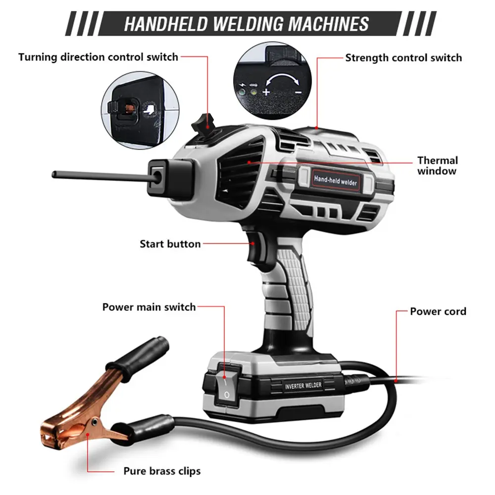 AIME Semi-automatic Welding machine 110V Handheld arc welder Digital Intelligent Current Thrust fit 2.5mm electrodes 4100W Handheld Arc Welder Home Electric Welder Fully Automatic Smart Welder With Toolbox/Steel Brush，American plug