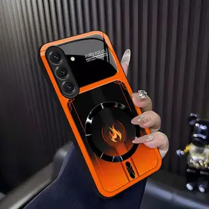 Cyber Mecha Flame MagSafe Compatible High Gloss Tempered Glass Protective Case with Shockproof Frame for [Galaxy S25] 952