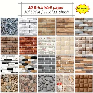 12/24pcs of 2D Stone Peel-And-Stick Wall Tile Stickers, Imitation Stone Wall Panels, Self-Adhesive Brick Pattern Wall Coverings, Suitable for TV Backdrop Wallpaper Decoration And Home Decor