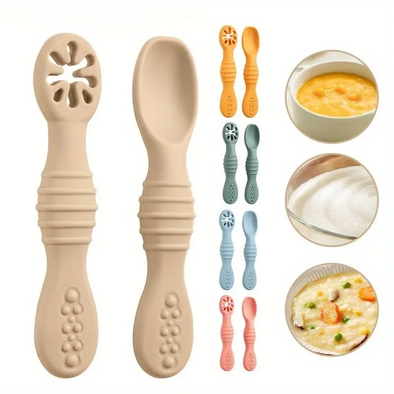 2pcs Food Grade Food Supplement Spoon, Feeding Spoon Tableware, Feeding Accessories, Silicone Utensils Set