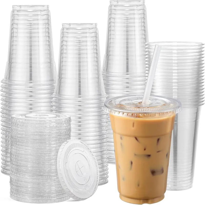 100Sets 24oz Clear Plastic Cups with Lids BPA Free Disposable Cups With Straw Slot Lids for Cold Drinks Milkshake Smoothie Iced Coffee and TO-GO Drinkings Ideal for Daily Use and On-the-Go Consumption