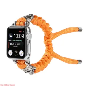 Nylon Paracord Hand Braided Skull Watch Band, Durable Adjustable Strap for Apple Watch, Compatible with Series 1-11 Ultra SE (No watch)