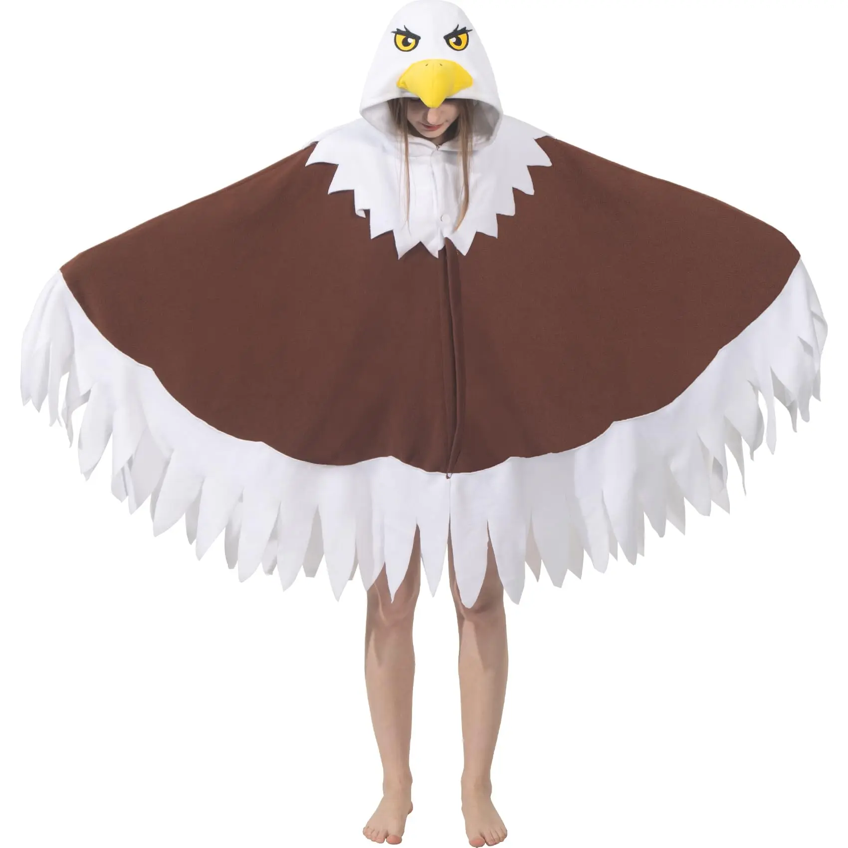 Women's Bald Eagle Hooded Cape Costume - Comfortable Fleece Knitting, Bird Cosplay for Halloween, Independence Day Gift for Costume Lovers, Womenswear Apparel, Cold Wash Accessories